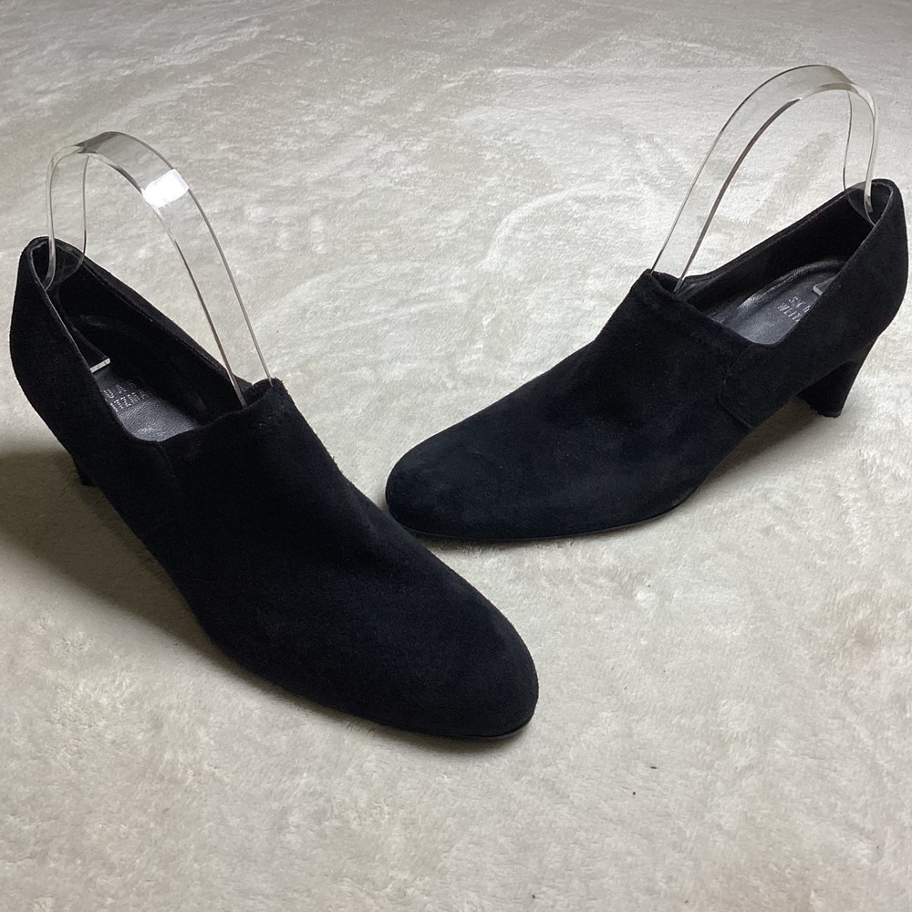 Stuart Weitzman Black Suede Shooties Almond Toe Mid Block Heel Pumps Size 7 M